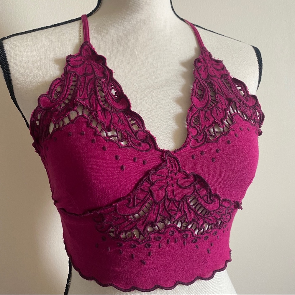 Free People Lace Bustier Top Brami Size X-Small Fuschia Pink Hot